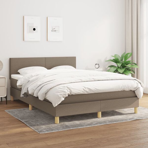 vidaXL Sommier &agrave; lattes de lit avec matelas Taupe 140x200 cm Tissu