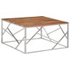 vidaXL Table basse argent&eacute; acier inoxydable et bois massif d'acacia
