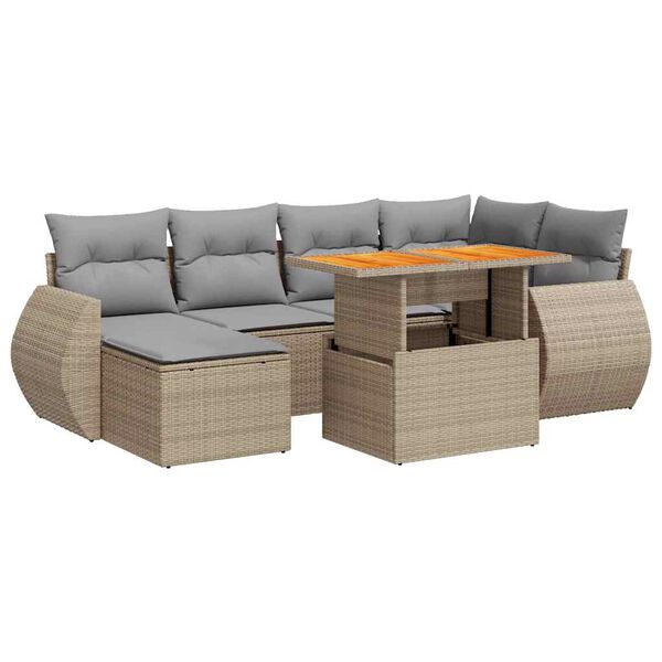 vidaXL Salon de jardin avec coussins 7 pcs beige r&eacute;sine tress&eacute;e