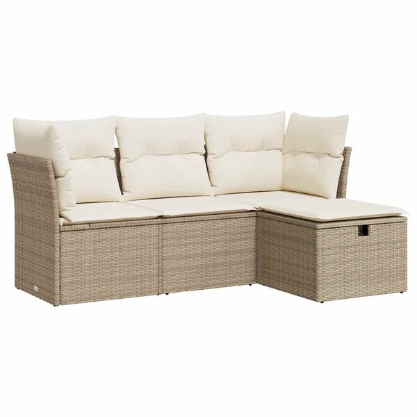 vidaXL Salon de jardin avec coussins 4 pcs beige r&eacute;sine tress&eacute;e