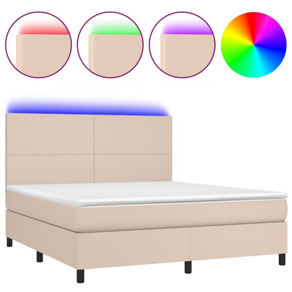 vidaXL Sommier &agrave; lattes de lit avec matelas LED Cappuccino 180x200 cm