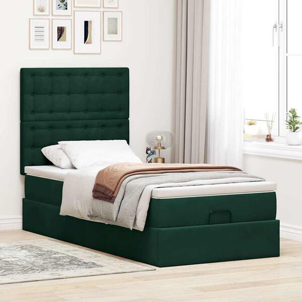 vidaXL Cadre de lit ottoman avec matelas vert fonc&eacute; 90x190 cm velours