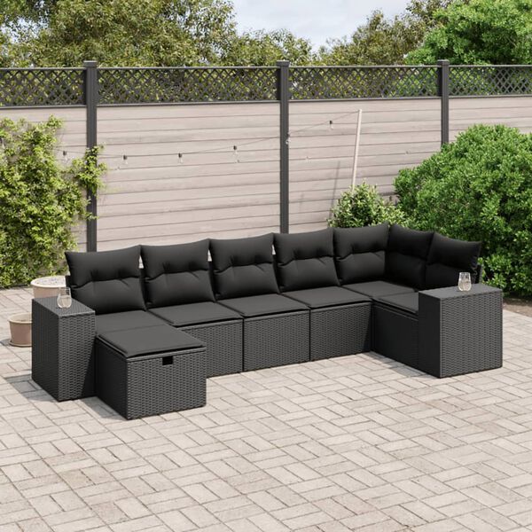 vidaXL Salon de jardin 7 pcs avec coussins noir r&eacute;sine tress&eacute;e