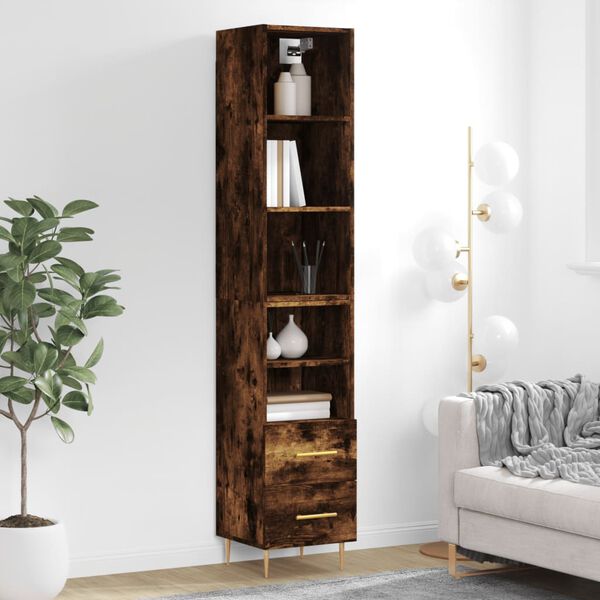 vidaXL Buffet haut Ch&ecirc;ne fum&eacute; 34,5x34x180 cm Bois d'ing&eacute;nierie