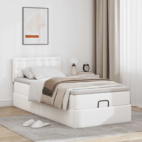 VidaXL Lit ottoman avec matelas blanc 90x190 cm similicuir