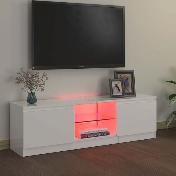 vidaXL Meuble TV avec lumi&egrave;res LED blanc brillant 120x30x36 cm