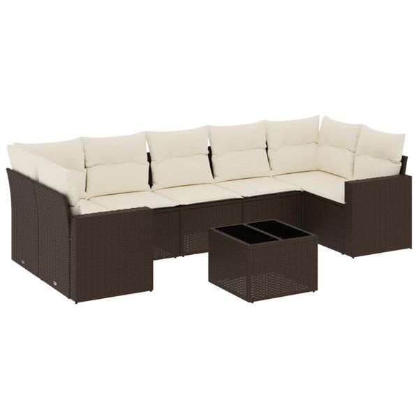 vidaXL Salon de jardin 8 pcs avec coussins marron résine tressée