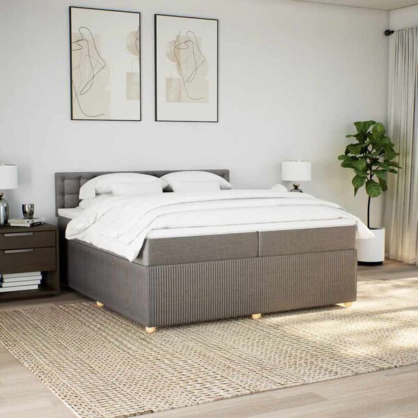 vidaXL Sommier &agrave; lattes de lit avec matelas Taupe 200x200 cm Tissu