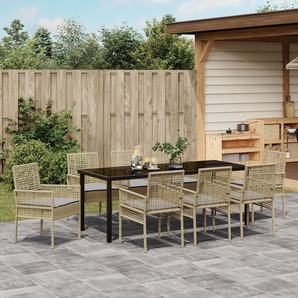 vidaXL Ensemble de salle &agrave; manger pour jardin 9 pcs Beige polyrotin