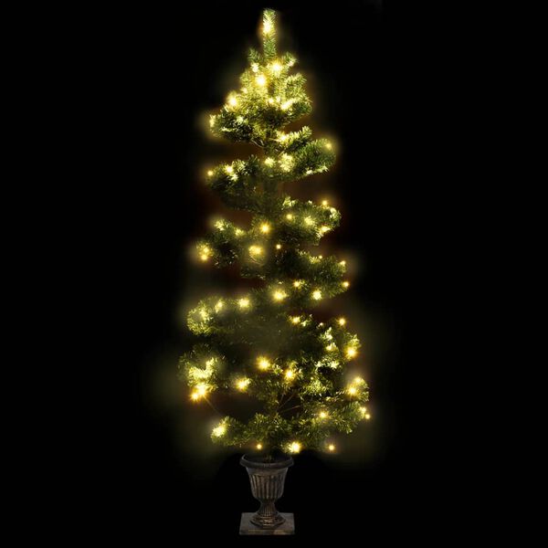 vidaXL Arbre de No&euml;l h&eacute;lico&iuml;dal pr&eacute;-&eacute;clair&eacute; avec pot vert 120 cm PVC