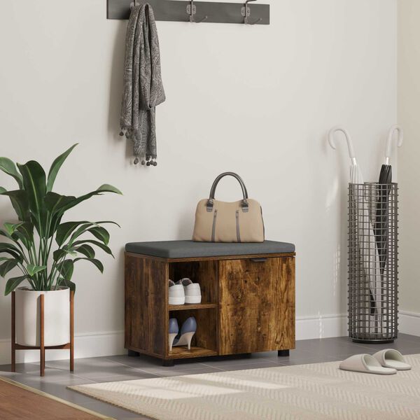 vidaXL Banc d'entr&eacute;e avec coussin Uni Ch&ecirc;ne fum&eacute; 60 x 38 x 46 cm