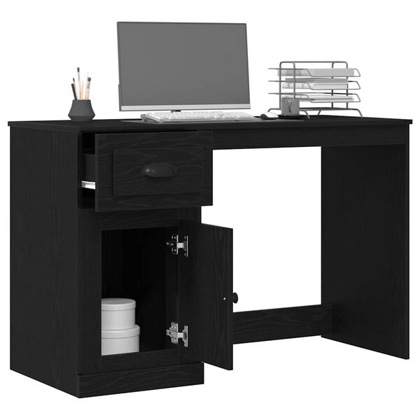 vidaXL Bureau avec porte Ch&ecirc;ne noir 50 x 115 x 75 cm Bois d'ing&eacute;nierie