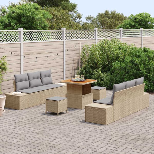 vidaXL Ensemble de canap&eacute; de jardin 9 pcs Beige Poly rotin