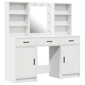 vidaXL Ensemble de table de maquillage avec LED 3 pc Blanc