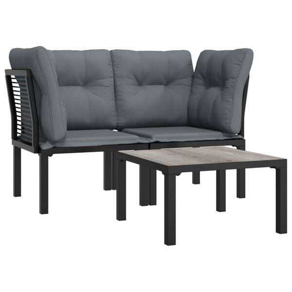 vidaXL Salon de jardin 3 pcs noir et gris résine tressée