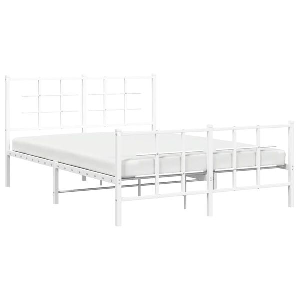 vidaXL Cadre de lit m&eacute;tal sans matelas et pied de lit blanc 135x190 cm