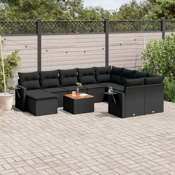 vidaXL Salon de jardin 11 pcs avec coussins noir r&eacute;sine tress&eacute;e