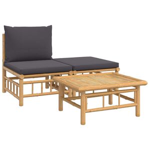 vidaXL Salon de jardin 3 pcs avec coussins gris fonc&eacute; bambou