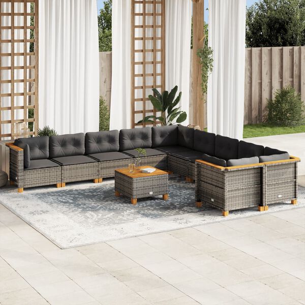 vidaXL Salon de jardin 11 pcs avec coussins gris r&eacute;sine tress&eacute;e