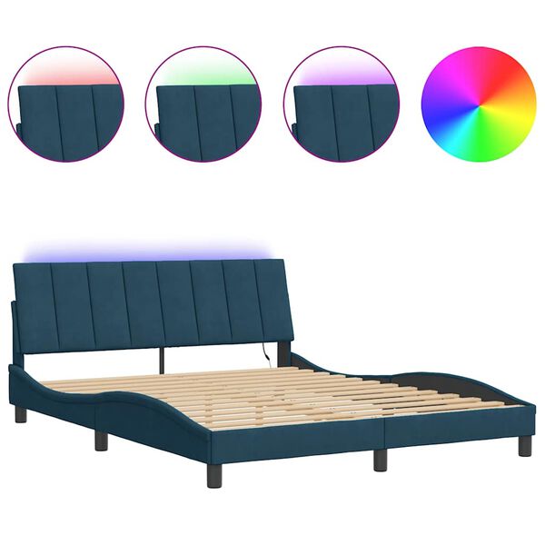 vidaXL Cadre de lit avec LED sans matelas Hanko bleu 200x200 cm velours