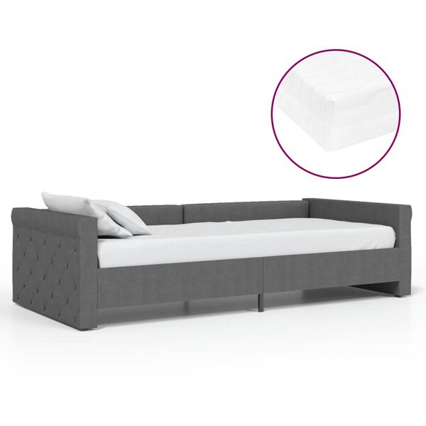 vidaXL Lit avec matelas et &eacute;clairage USB Gris fonc&eacute; Tissu 90x200 cm