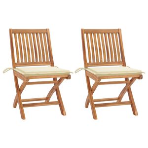 vidaXL Chaises pliantes (lot de 2) avec coussins cr&egrave;me, en bois de teck massif