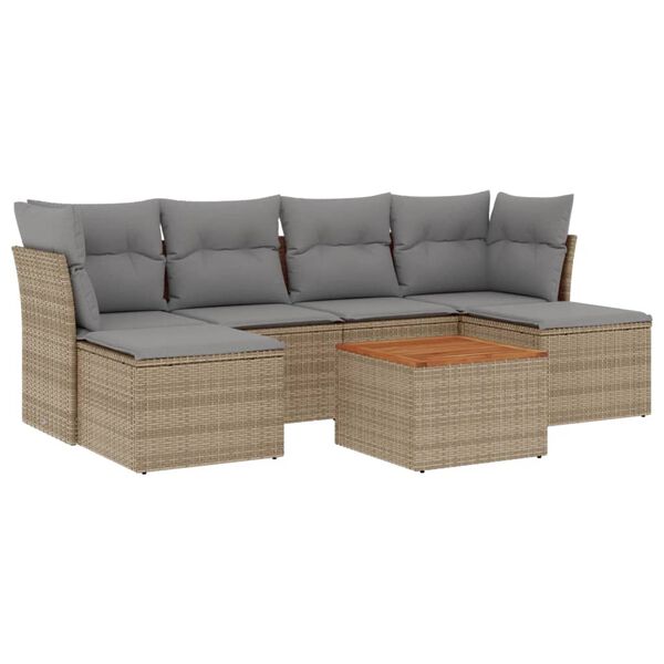vidaXL Salon de jardin avec coussins 7pcs m&eacute;lange beige r&eacute;sine tress&eacute;e