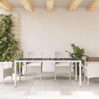 vidaXL Table de jardin avec dessus en verre blanc résine tressée