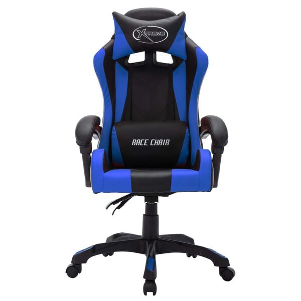 vidaXL Fauteuil de jeux vidéo avec LED RVB Bleu et noir Similicuir