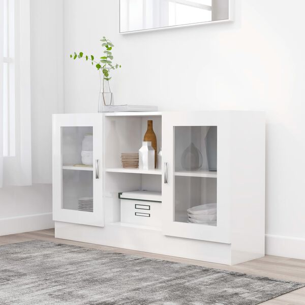 vidaXL Armoire à vitrine Blanc brillant 120x30,5x70 cm Bois ingénierie