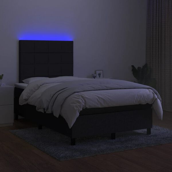 vidaXL Sommier &agrave; lattes de lit et matelas et LED Noir 120x200 cm Tissu