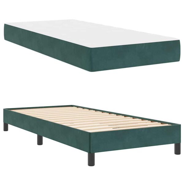 vidaXL Lit &agrave; ressorts avec matelas Vert fonc&eacute; 80 x 210 cm tissu
