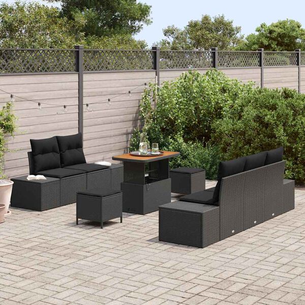 vidaXL Ensemble de canap&eacute; de jardin avec coussin 8 pcs Noir polyrotin