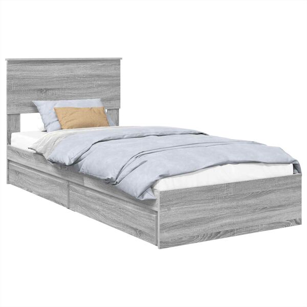 vidaXL Lit de Rangement Gris Sonoma 100 x 200 cm Bois d'ingénierie