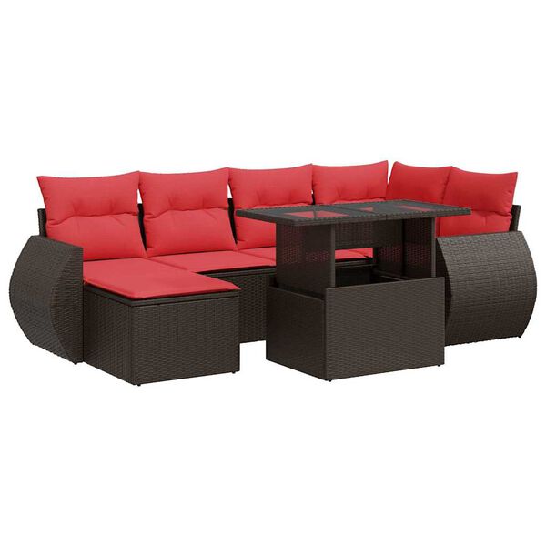 vidaXL Salon de jardin avec coussins 7pcs marron résine tressée acacia