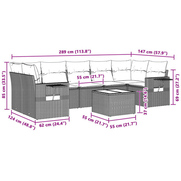 vidaXL Salon de jardin 8 pcs avec coussins gris clair r&eacute;sine tress&eacute;e