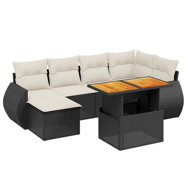 vidaXL Salon de jardin 7 pcs avec coussins noir r&eacute;sine tress&eacute;e