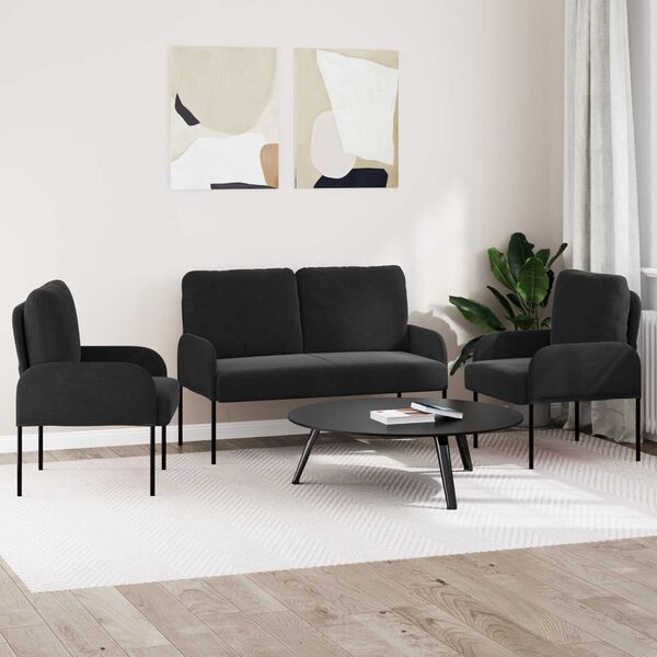 vidaXL Ensembles de canap&eacute;s 3 pcs Noir 115 x 56 x 80 cm Contreplaqu&eacute;
