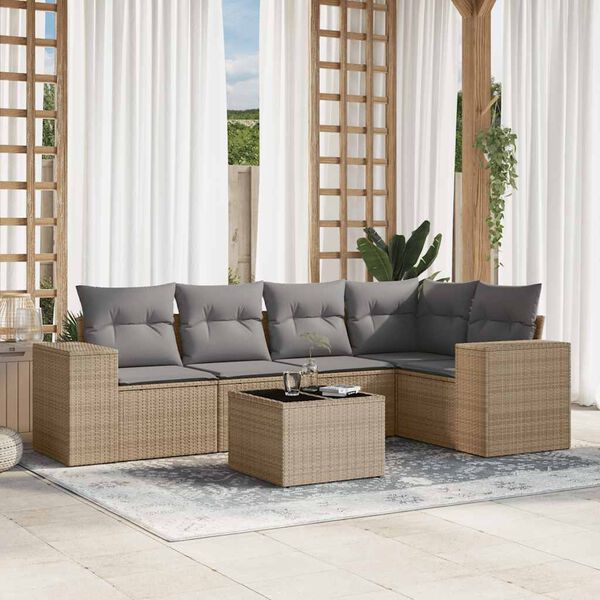 vidaXL Salon de jardin avec coussins 6 pcs beige r&eacute;sine tress&eacute;e