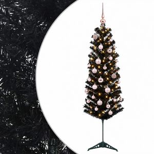 vidaXL Sapin de No&euml;l artificiel &eacute;troit avec boules 150 cm 150 LED