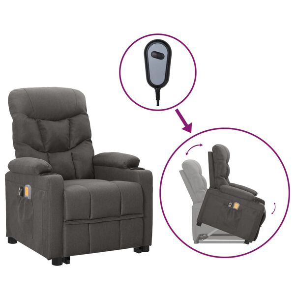 vidaXL Fauteuil de massage inclinable Gris fonc&eacute; Tissu