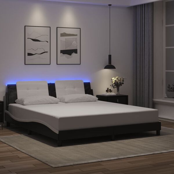 vidaXL Cadre de lit avec LED sans matelas Zadar noir et blanc 180x200 cm