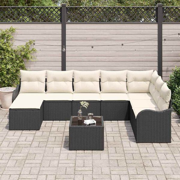 vidaXL Ensemble de canap&eacute; de jardin 9 pcs Noir polyrotin