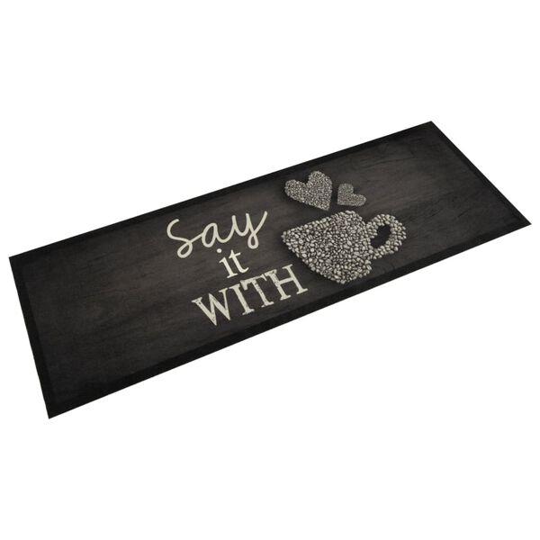 vidaXL Tapis de cuisine lavable imprim&eacute; tasse noir 60x180 cm velours
