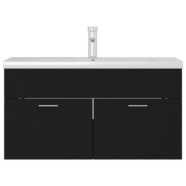 vidaXL Armoire d'&eacute;vier avec lavabo int&eacute;gr&eacute; Noir Agglom&eacute;r&eacute;