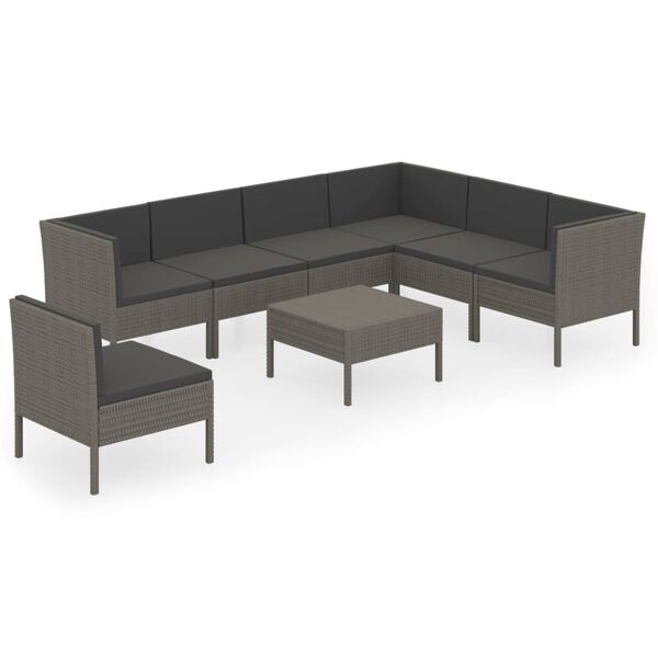 vidaXL Salon de jardin 8 pcs avec coussins r&eacute;sine tress&eacute;e gris