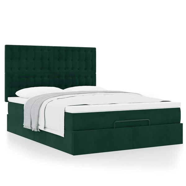 vidaXL Cadre de lit ottoman avec matelas vert fonc&eacute; 140x190 cm velours