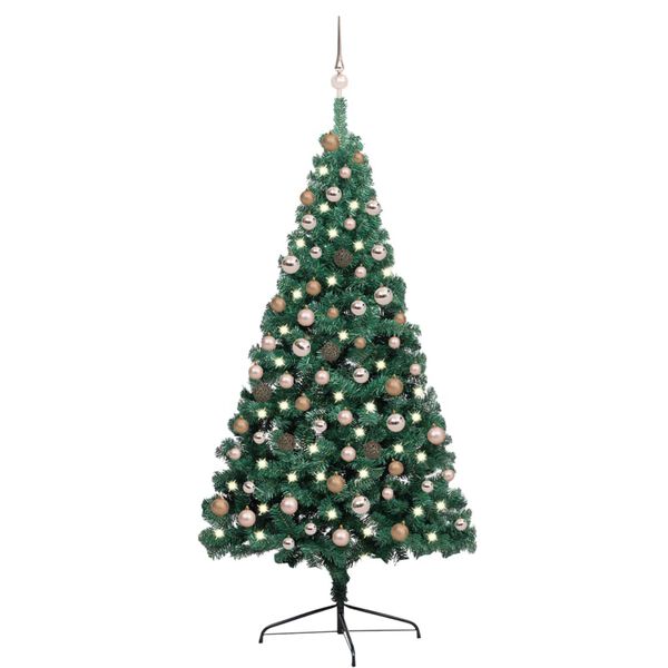 vidaXL Demi-arbre de No&euml;l artificiel pr&eacute;-&eacute;clair&eacute; et boules vert 180 cm