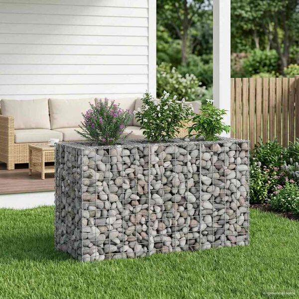 vidaXL Lit sur&eacute;lev&eacute; gabion Argent&eacute; 130 x 50 x 80 cm Acier galvanis&eacute;