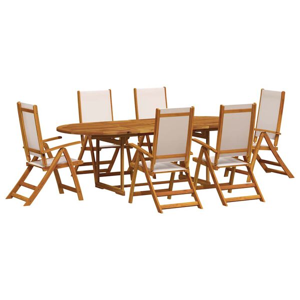 vidaXL Ensemble &agrave; Manger de jardin 7pcs bois d'acacia solide textil&egrave;ne